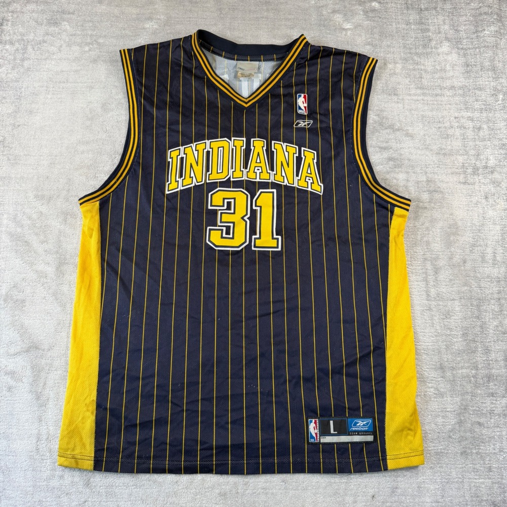 VTG Reebok Indiana Pacers Jersey Mens Large Blue Reggie Miller 31 Pinstripe NBA